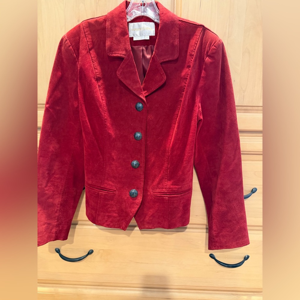 1980 Margaret Godfrey Red Leather Suede Women's Jacket Sterling Silver Buttons 8